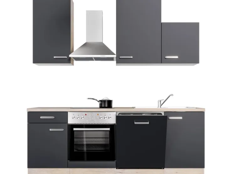 Flex-Well Exclusiv Herde<Küchenzeile Lara 220 cm Anthrazit - San Remo Eiche