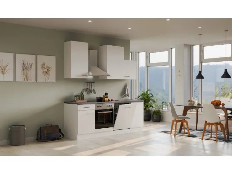Clearance Flex-Well Exclusiv Küchenzeile Joelina 220 cm Weiß matt - Beton Grau