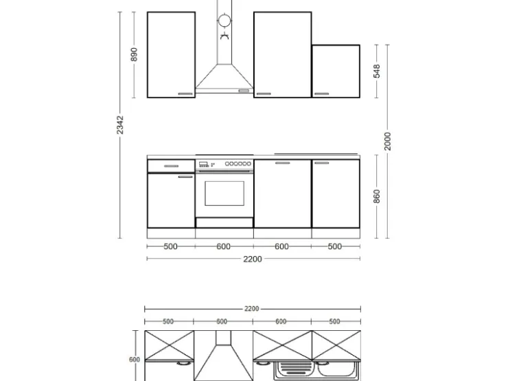 Clearance Flex-Well Exclusiv Küchenzeile Joelina 220 cm Weiß matt - Beton Grau