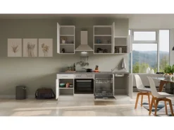 Clearance Flex-Well Exclusiv Küchenzeile Joelina 220 cm Weiß matt - Beton Grau