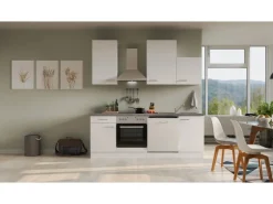 Clearance Flex-Well Exclusiv Küchenzeile Joelina 220 cm Weiß matt - Beton Grau