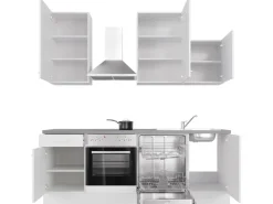 Clearance Flex-Well Exclusiv Küchenzeile Joelina 220 cm Weiß matt - Beton Grau