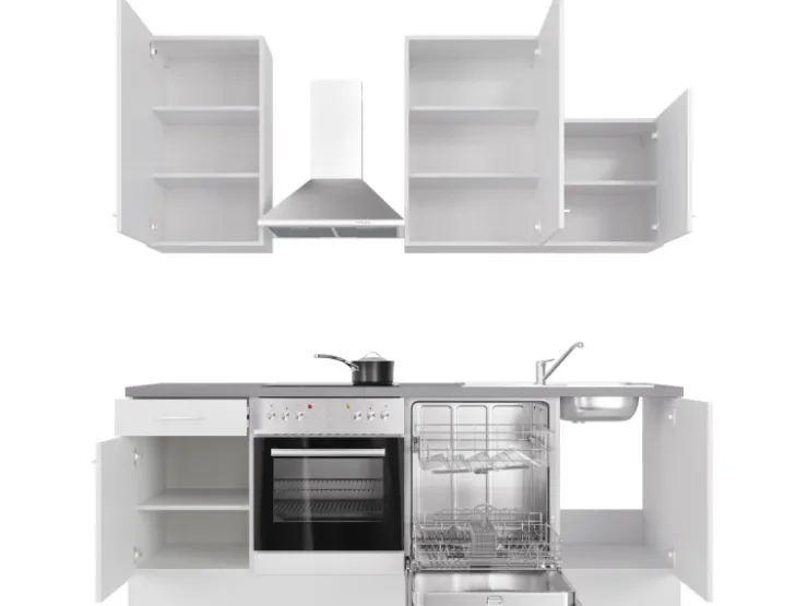Clearance Flex-Well Exclusiv Küchenzeile Joelina 220 cm Weiß matt - Beton Grau