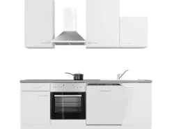 Clearance Flex-Well Exclusiv Küchenzeile Joelina 220 cm Weiß matt - Beton Grau