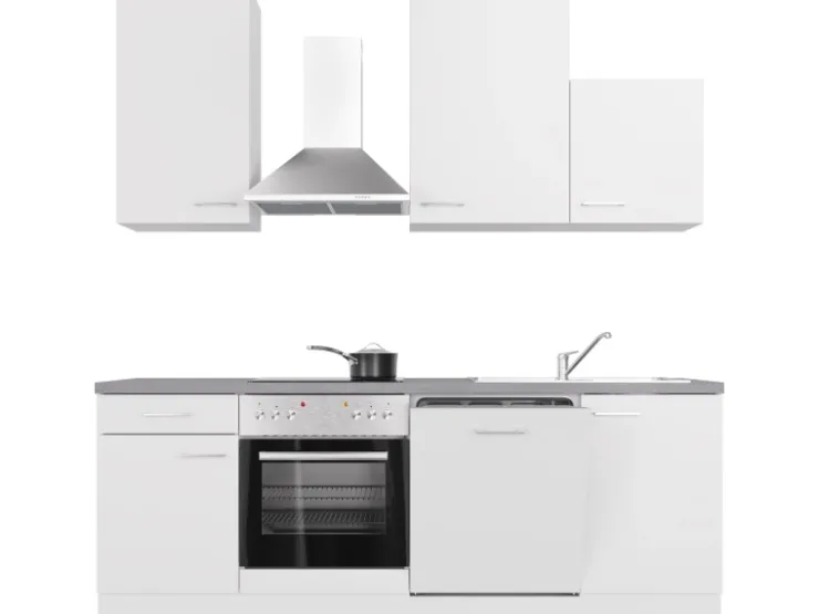 Clearance Flex-Well Exclusiv Küchenzeile Joelina 220 cm Weiß matt - Beton Grau