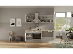 New Flex-Well Exclusiv Küchenzeile 1601-036 Lund 210cm Lichtgrau glänzend -Rauchgrau