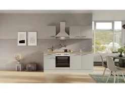 New Flex-Well Exclusiv Küchenzeile 1601-036 Lund 210cm Lichtgrau glänzend -Rauchgrau