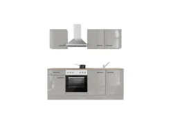 New Flex-Well Exclusiv Küchenzeile 1601-036 Lund 210cm Lichtgrau glänzend -Rauchgrau