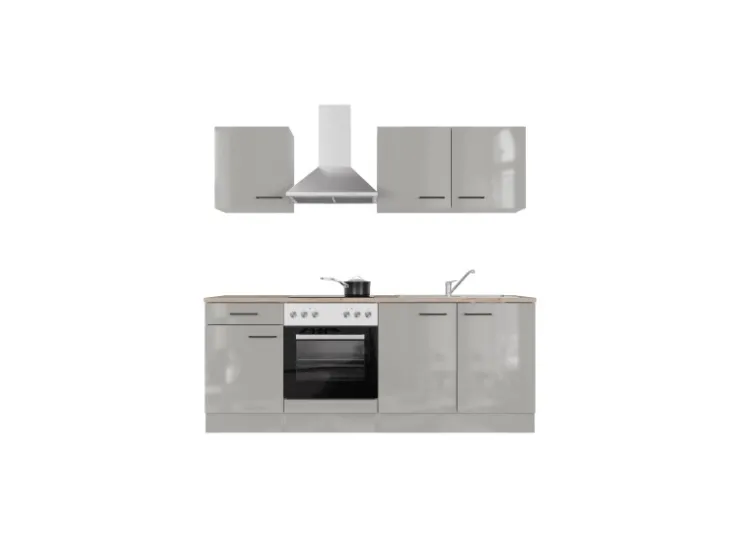 New Flex-Well Exclusiv Küchenzeile 1601-036 Lund 210cm Lichtgrau glänzend -Rauchgrau
