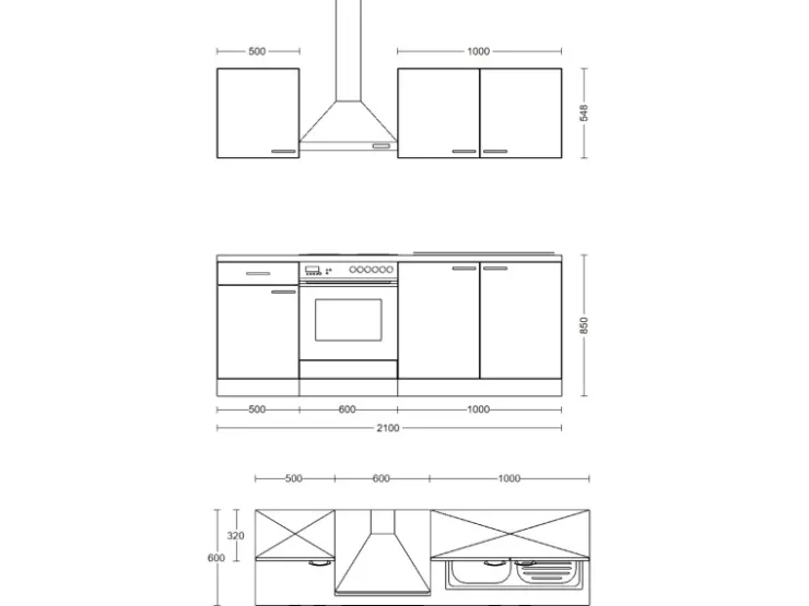 New Flex-Well Exclusiv Küchenzeile 1601-036 Lund 210cm Lichtgrau glänzend -Rauchgrau