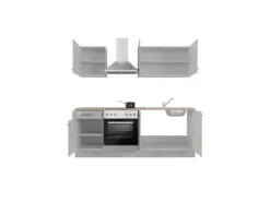 New Flex-Well Exclusiv Küchenzeile 1601-036 Lund 210cm Lichtgrau glänzend -Rauchgrau