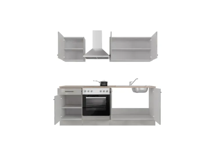 New Flex-Well Exclusiv Küchenzeile 1601-036 Lund 210cm Lichtgrau glänzend -Rauchgrau