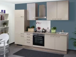 Sale Küchenzeile Orlando 270 cm Kaschmir Glanz-Sonoma Eiche Gefrierschränke|Kühlschränke