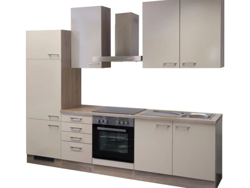 Sale Küchenzeile Orlando 270 cm Kaschmir Glanz-Sonoma Eiche Gefrierschränke|Kühlschränke