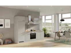 Discount Flex-Well Exclusiv Küchenzeile Lund 270 cm Lichtgrau glänzend-Rauchgrau