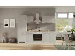 Discount Flex-Well Exclusiv Küchenzeile Lund 270 cm Lichtgrau glänzend-Rauchgrau