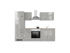 Discount Flex-Well Exclusiv Küchenzeile Lund 270 cm Lichtgrau glänzend-Rauchgrau