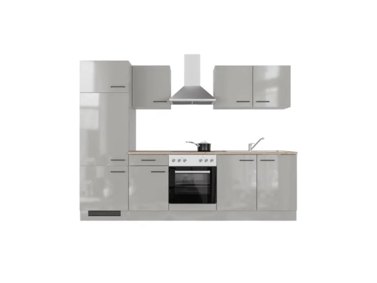 Discount Flex-Well Exclusiv Küchenzeile Lund 270 cm Lichtgrau glänzend-Rauchgrau