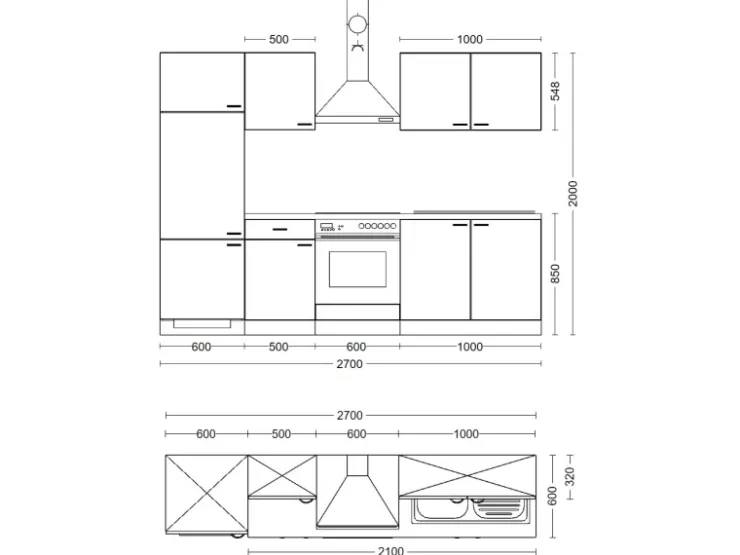Discount Flex-Well Exclusiv Küchenzeile Lund 270 cm Lichtgrau glänzend-Rauchgrau