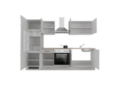Discount Flex-Well Exclusiv Küchenzeile Lund 270 cm Lichtgrau glänzend-Rauchgrau
