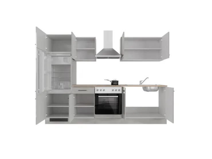Discount Flex-Well Exclusiv Küchenzeile Lund 270 cm Lichtgrau glänzend-Rauchgrau