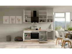 Best Flex-Well Exclusiv Küchenzeile Valero 210 cm Hochglanz Weiß - Sonoma Eiche