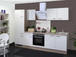 Flex-Well Exclusiv Herde|Kühlschränke<Küchenzeile Valero 270 cm Hochglanz Weiß-Sonoma Eiche