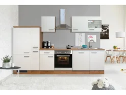 Hot Küchenzeile Vintea 310 cm Magnolia-Lancelot Oak Kochfelder|Herde