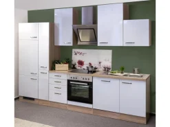Best Flex-Well Exclusiv Küchenzeile Valero 310 cm Hochglanz Weiß-Sonoma Eiche