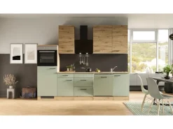 Discount Flex-Well Exclusiv Küchenzeile Cara 280 cm Schilfgrün matt - Artisan Eiche