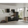Outlet Küchenzeile Capri 220 cm Schwarz Matt-Endgrain Oak Kühlschränke|Kochfelder
