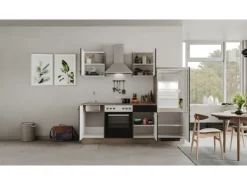 Outlet Küchenzeile Capri 220 cm Schwarz Matt-Endgrain Oak Kühlschränke|Kochfelder