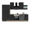 Clearance Flex-Well Exclusiv Küchenzeile Capri 310 cm Schwarz Matt-Endgrain Oak
