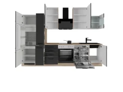 Clearance Flex-Well Exclusiv Küchenzeile Capri 310 cm Schwarz Matt-Endgrain Oak
