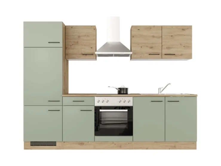Best Flex-Well Exclusiv Küchenzeile Cara 270 cm Schilfgrün matt - Artisan Eiche