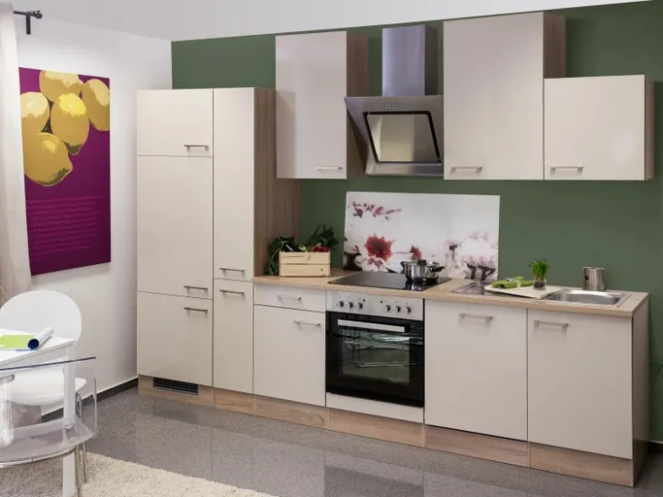 Discount Flex-Well Exclusiv Küchenzeile Orlando 310 cm Kaschmir Glanz-Sonoma Eiche
