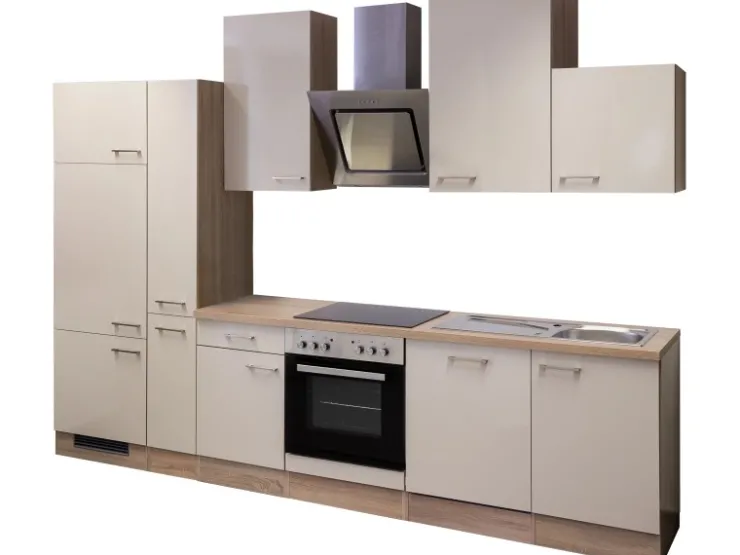 Discount Flex-Well Exclusiv Küchenzeile Orlando 310 cm Kaschmir Glanz-Sonoma Eiche