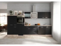 Outlet Küchenzeile Vintea 310 cm Magnolia matt - Lancelot Oak Kühlschränke|Herde