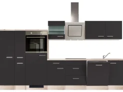 Outlet Küchenzeile Vintea 310 cm Magnolia matt - Lancelot Oak Kühlschränke|Herde