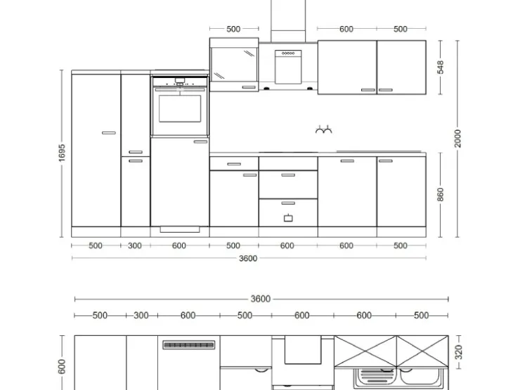 Outlet Küchenzeile Vintea 310 cm Magnolia matt - Lancelot Oak Kühlschränke|Herde