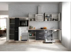 Outlet Küchenzeile Vintea 310 cm Magnolia matt - Lancelot Oak Kühlschränke|Herde