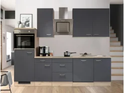Outlet Flex-Well Exclusiv Küchenzeile Morena 280 cm Basaltgrau matt-San Remo Eiche hell