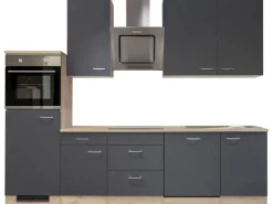 Outlet Flex-Well Exclusiv Küchenzeile Morena 280 cm Basaltgrau matt-San Remo Eiche hell