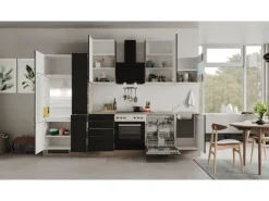 Online Küchenzeile Capri 310 cm Schwarz Matt-Endgrain Oak Einbauküchen|Kühlschränke