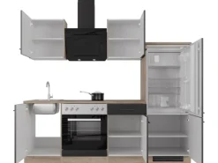 Best Küchenzeile Capri 220 cm Schwarz Matt-Endgrain Oak Einbauküchen|Kühlschränke