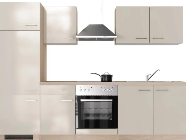 Clearance Flex-Well Exclusiv Küchenzeile Orlando 270 cm Kaschmir Glanz - Sonoma Eiche