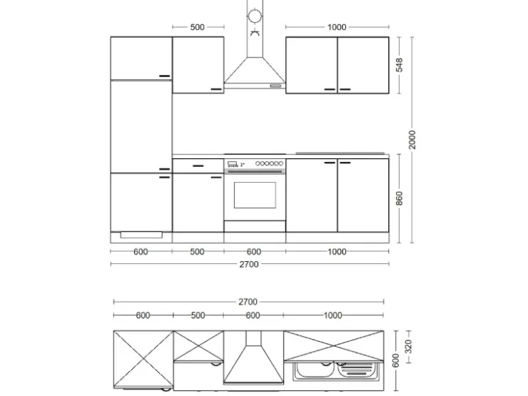 Clearance Flex-Well Exclusiv Küchenzeile Orlando 270 cm Kaschmir Glanz - Sonoma Eiche