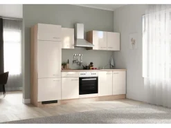 Clearance Flex-Well Exclusiv Küchenzeile Orlando 270 cm Kaschmir Glanz - Sonoma Eiche
