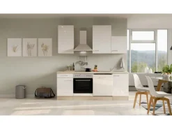 Discount Flex-Well Exclusiv Küchenzeile Valero 220 cm Hochglanz Weiß - Sonoma Eiche