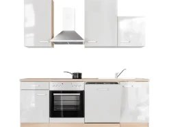 Discount Flex-Well Exclusiv Küchenzeile Valero 220 cm Hochglanz Weiß - Sonoma Eiche